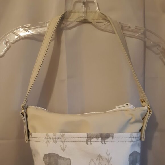 NEW Southwestern Faux Leather & Canvas Buffalo print mini Tote bag Purse Ivory - Picture 2 of 10
